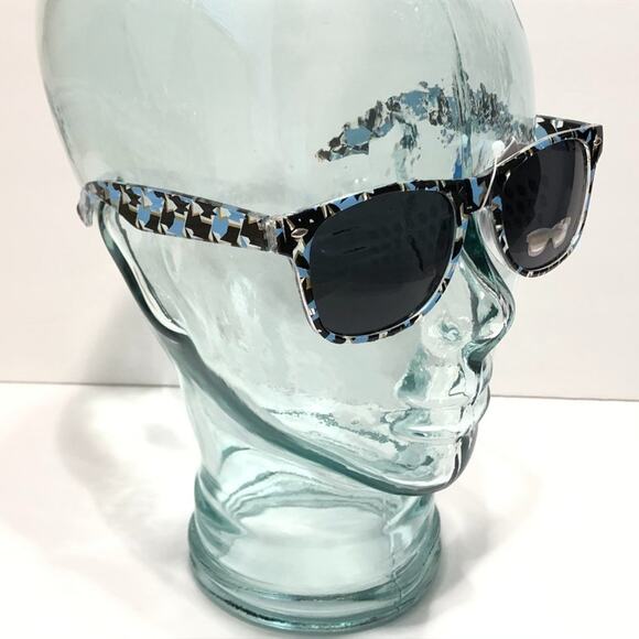 Clear Blue Black Gold Sunglasses 80s Look UV400 Nw - Picture 5 of 5